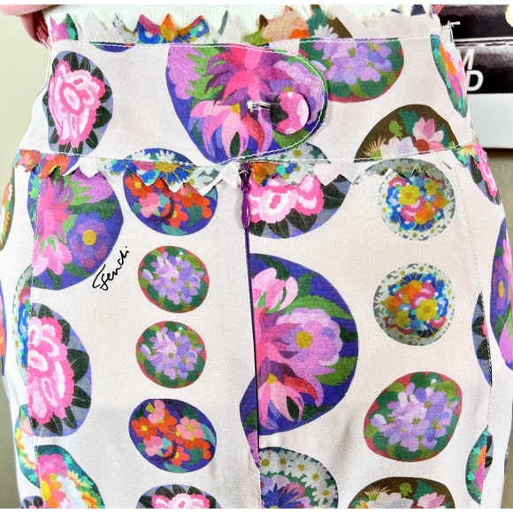 Fendi Colorful 100% Silk Midi Logo Skirt W/ Jagged Trim - Picture 5 of 11